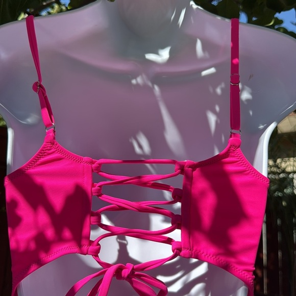 Hot Pink Cut Out One Piece Bathing Suit - Picture 4 of 6